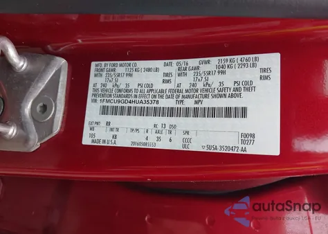 2017 Ford Escape Se from USA, damaged, VIN 1FMCU9GD4HUA35378